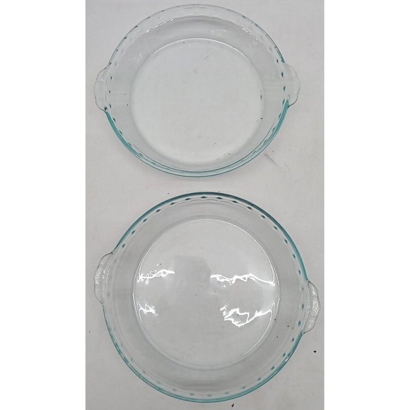 [2] VTG PYREX Glass 9.5" Fluted Rimmed + Handles Deep Dish Pie Baking Plates USA - Picture 1 of 6